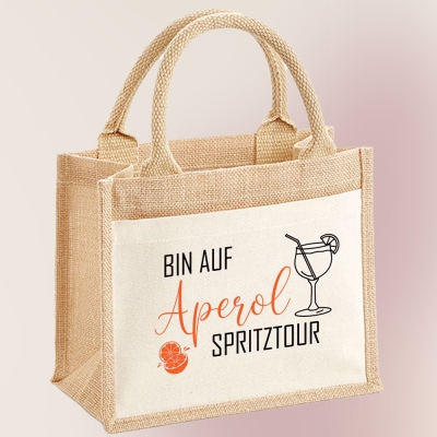 Aperol Spritztour Burlap Tote Bag, Aperol Saying in Black & Orange Jute Bag with Handle, Grocery Shopping Bag Party Favor, Gift for Mom/Her/Friend