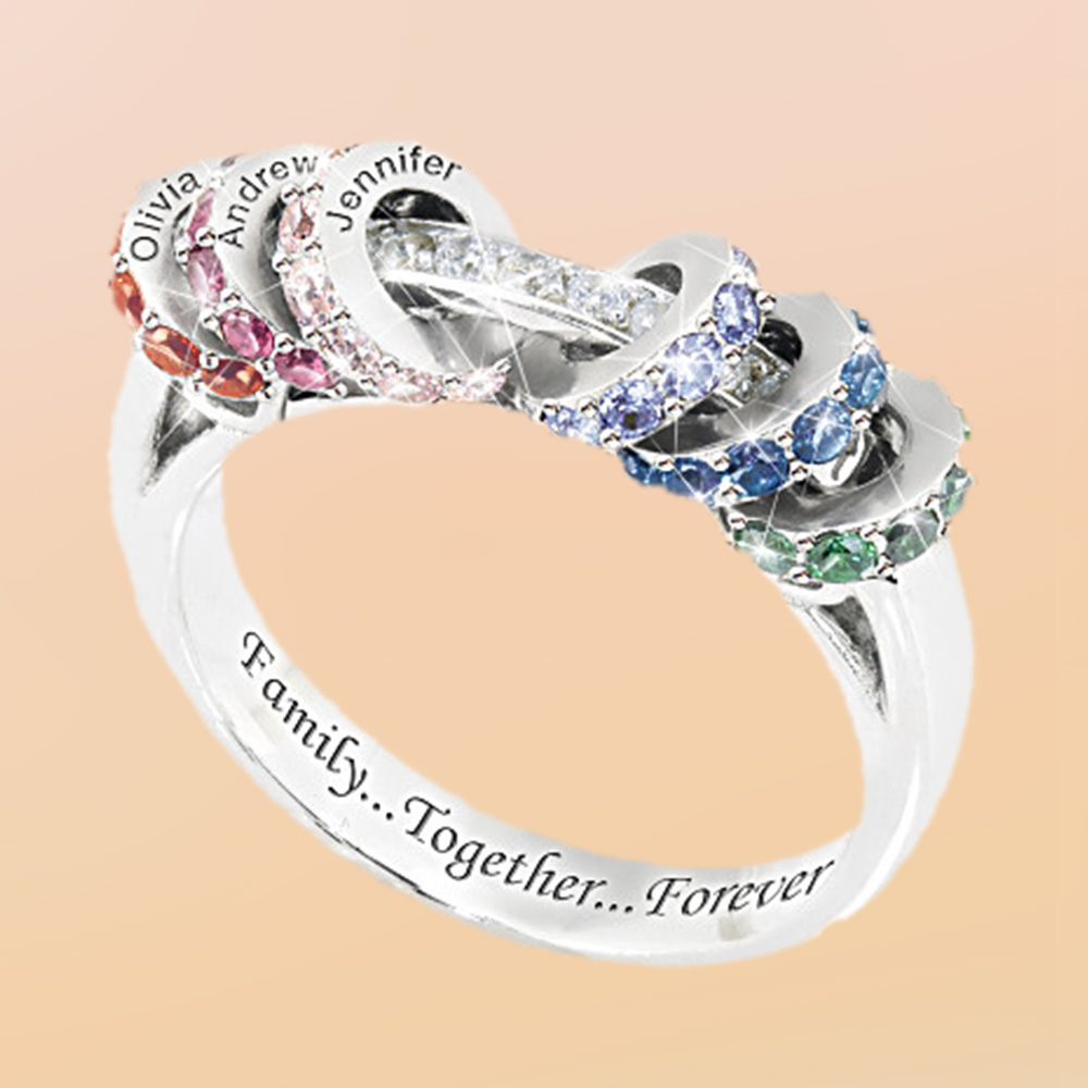 Personalized Multi Family Birthstone Circles Ring, Family Together ...