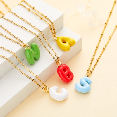 Personalized 3D Colorful Bubble Letter Necklace, Balloon Initial Necklace, Women’s Jewelry, Mother's Day/Children's Day Gift for Mom/Girl/Her