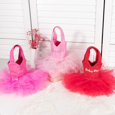 Personlig Mini Ballerina Tutu tygväska för barn, Custom Tyg Favor Bag, Canvas Princess Party Bag, Tote Tutu Bag, Present för balettälskare/flickor