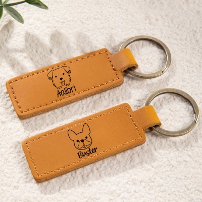 Personalized Name Cute Animal Keychain, Custom Leather Keychain with Multiple Colors, Animal Accessory, Pet Memorial Gift for Pet Lover/Dog Mom