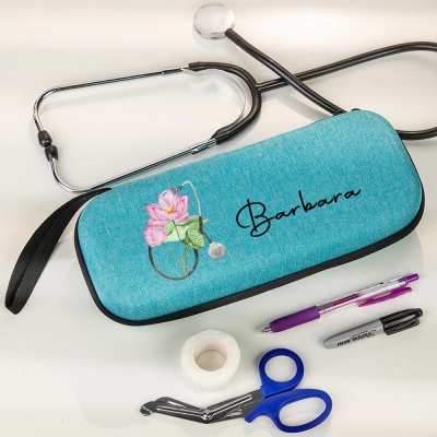 Personalized Birth Flower Stethoscope Case, Custom Stethoscope Storage Case With Mesh Bag, Appreciation/Graduation Gift for Nurse/Doctor/Medical Staff