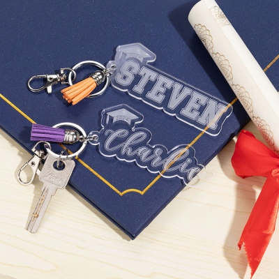 Personalized Senior Graduation Keychain with Tassel, Custom Name Acrylic Keychain Class of 2024, Graduation Gift for Graduate/Student/Classmate