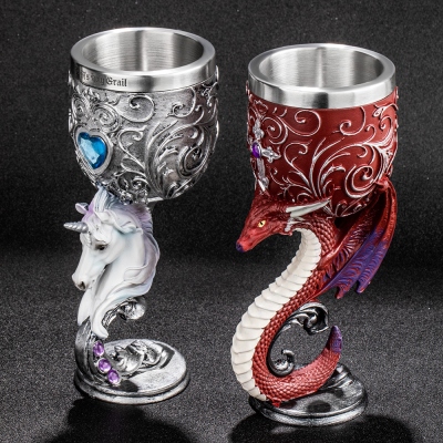 Magic Style Stainless Steel Decorative Goblet, Vintage Champagne Glass, Skull Goblet, Dragon Goblet, Unicorn Goblet, Red Wine Glass, 3D Goblet
