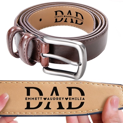 Custom Engraved Dad's Belt with Kids' Name, Personalized Leather Men's Groove Belt, Birthday/Father's Day Gift/Anniversary for Dad/Grandpa/Him