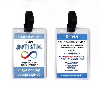 Carta autistica personalizzata per comunicazione, Cordino per carte autistiche, Identificazione autismo per bambini, Carta contatto di emergenza, ID avviso medico per viaggi