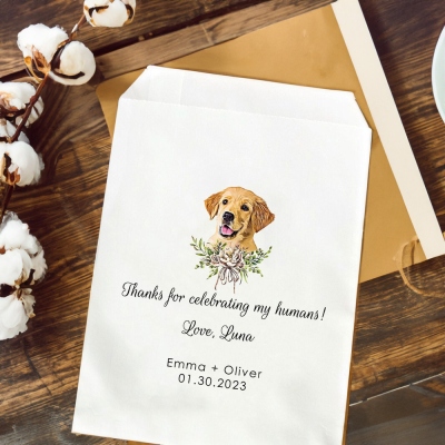 Personalized Pet Portrait Treat Bags for Wedding, Set of 20, Custom Pet Photo Dessert Paper Bags, Goodie Thank You Bags, Wedding Gift for Pet Owners