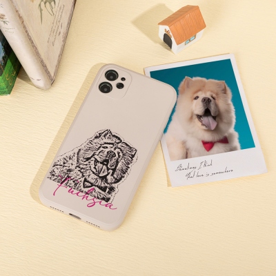 Personalized Pet Portrait Drawing Phone Case Compatible with iPhone, Custom Photo & Name Silicone Phone Case, Pet Gift for Pet Lover/Pet Owner/Friend
