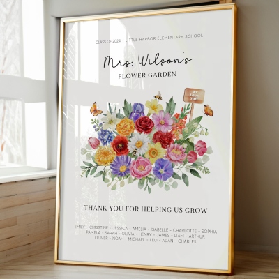 Custom Teacher's Flower Garden Wall Art Print, Teacher's Poster Sign with Students Birth Flowers and Names, End of Year/Appreciation Gift for Teachers