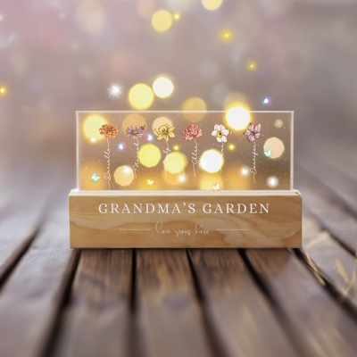 Custom Grandma's Garden Birth Flower LED Night Light, Family Birth Flower Acrylic Lamp Sign, Birthday/Christmas/Mother's Day Gift for Wife/Mom/Grandma