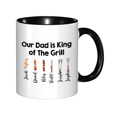 Personalized Dad's BBQ Mug with Kids' Names, Family Barbecue Design 11oz Ceramic Mug, Home Decoration, Birthday/Father's Day Gift for Dad/Grandpa/Him