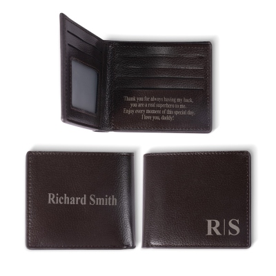 Personalized Men's Name Engraved Wallet, Custom Monogram Leather Card Holder, Groomsmen Gift, Father's Day/Anniversary Gift for Dad/Husband/Him