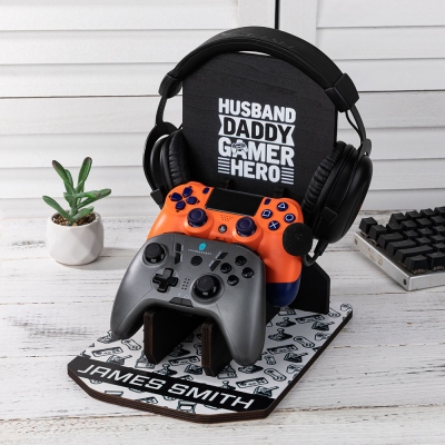 Personalized Headphone and Controller Stand, Headset/Xbox/Switch/PS4/5/6 Game Controller Holder, Gamer Gifts for Men/Dad, Gaming Accessories for Desk