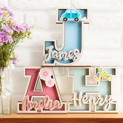 Personalized Name Wooden Letter Money Bank, Letter Clear Window Coin Bank Money Box, Kids' Room Decor, Birthday/Christmas/Children's Day Gift for Kids