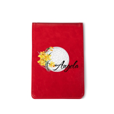Personalized Birth Flower Golf Scorecard Holder, Custom Name Leather Golf Yardage Book Cover, Golf Accessories, Gift for Mom/Women/Golf Lover