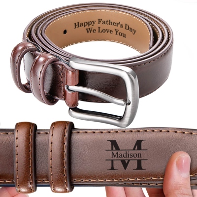 Personalized Name Dad's Groove Belt, Custom Engraved Leather Belt for Men, Birthday/Anniversary/Father's Day Gift for Dad/Grandpa/Him/Groomsman