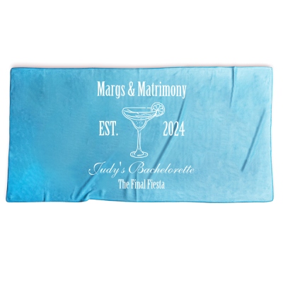 Personalized Margaritas and Matrimony Bachelorette Party Beach Towel, Custom Monogram Pool Towel with Multiple Colors, Gift for Bride/Bridesmaid/Women