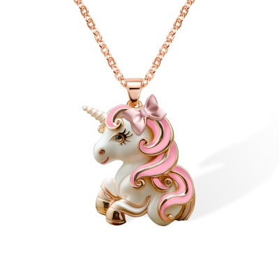 Coquette Bow Unicorn Necklace, Lucky Necklace in Rose Gold, Sterling Silver 925 Unicorn Jewelry, Birthday/Christmas/Graduation Gift for Teen Girls