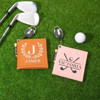 Personalized Name Portable Leather Golf Towel, Golf Ball Washer with Stretchable Lanyard, Father's Day/Birthday Gift for Dad/Husband/Golf Lover