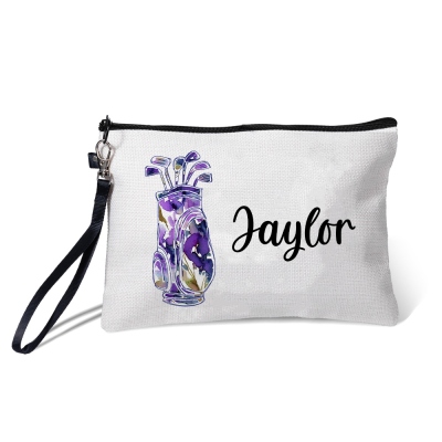 Personalized Watercolor Style Golf Linen Makeup Bag, Customized Name Sport Cosmetic Bag, Sports Accessory, Gift for Mom/Women/Female Golfer