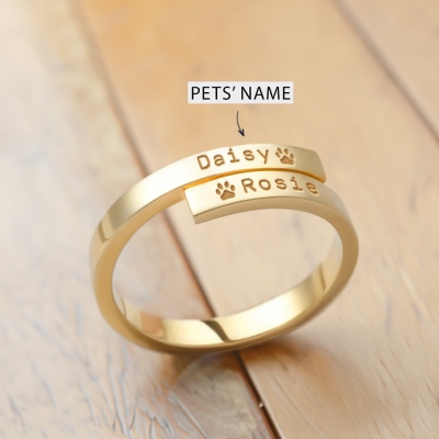 Personalized Pet Name Engraved Ring with Wings, Custom Dog Cat Paw Print Sterling Silver Open Ring, Pet Jewelry, Gift for Pet Lover/Dog Mom/Cat Lover