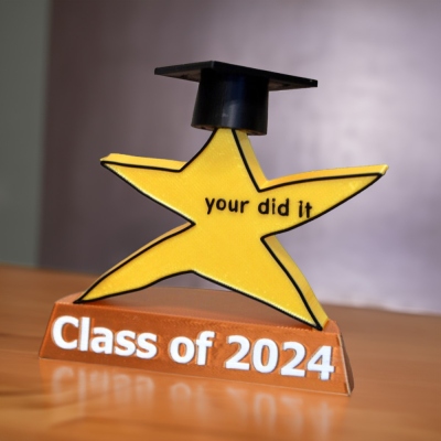 Personalized 3D Printed Graduation Star Trophy, Class of 2024 