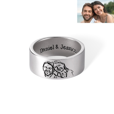 Personalized Memorial Photo Ring with Name, Customized Engraved Sterling Silver Jewelry for Couple, Birthday/Anniversary Gift for Her/Family