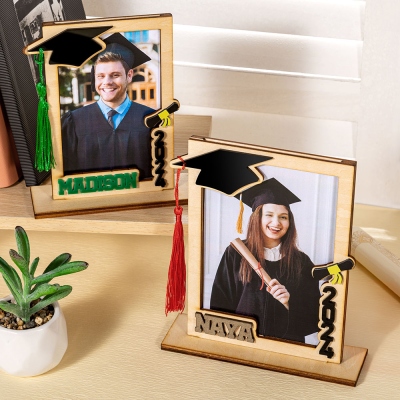 Custom Graduation Photo Frame, Class of 2024 Wood Picture Frame with Tassel, Desk Decor, High School/Colloege Graduation Keepsake, Gift for Graduate