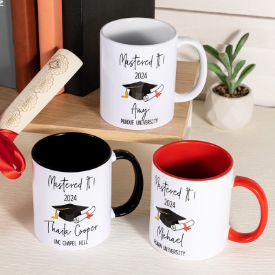 Personalized Mastered It Ceramic Mug, 11oz Master's Degree Coffee Cup, Class of 2024 Master College Graduate Keepsake, Graduation Gift for Her/Him