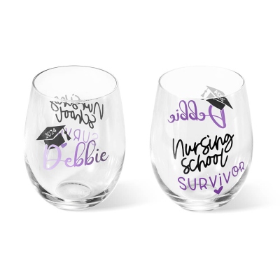 Personalized Name Nurse Graduation Wine Glass, Nursing School Survivor Glass, Graduation Party Decor, Appreciation/Graduation Gift for Nurse/Student