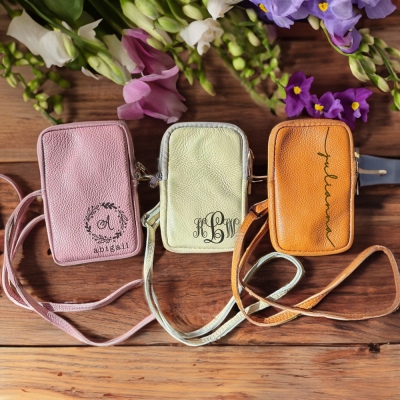 Personalized Monogram Leather Phone Bag, Customized Letter Adjustable Crossbody Bag for Phone, Mother's Day/Birthday Gift for Mom/Friend/Her