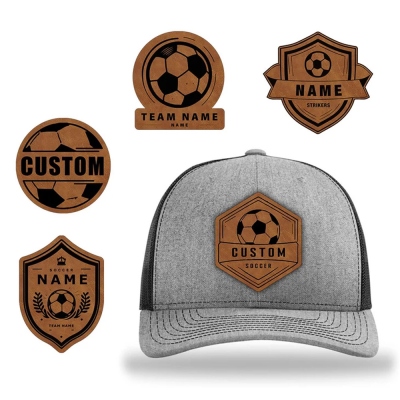 Custom Name Team Soccer Hat, Unique Design Leather Patch Cap, Gift for Ball Lover, Gift for Him