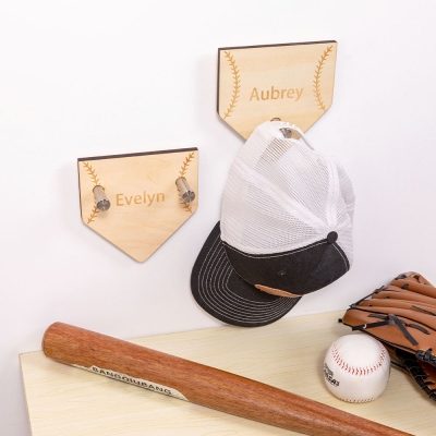 Personalized Softball and Baseball Cap Hook, Wooden Sports Hat Stand Cap Holder, Father's Day/Birthday Gift for Teen Athletes/Teammates/Sports Lover