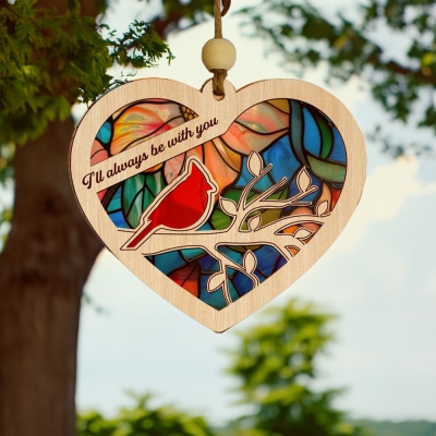 Personalized Cardinal Suncatcher Ornament, Love in Heaven Cardinal Ornament, Wood & Acrylic Room Decor, Memorial Sympathy Gift for Family/Friends