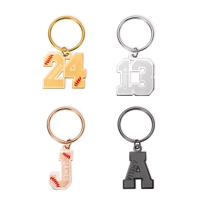Personalized Sport Number Baseball Keychain with Name, Custom Initial Stainless Steel Sport Keyring, Sports Accessory, Gift for Coach/Team/Sport Lover