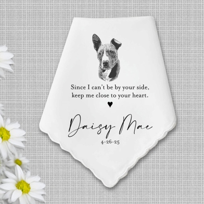 Custom Pet Sketch Handkerchief, Pet Portrait Handkerchief, Something Blue for Bride, Wedding Day Keepsake, Memorial Gift for Bride/Groom/Pet Lover