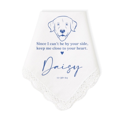Personalized Dog Head Handkerchief, Dog Portrait Handkerchief, Something Blue for Bride, Wedding Day Keepsake, Memorial Gift for Bride/Groom/Dog Lover