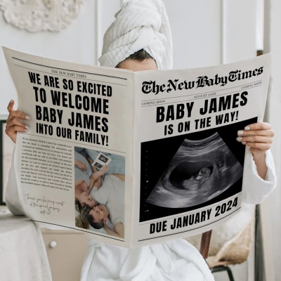 Personalized Newborn Announcement Newspaper with Photo, Baby Is on the Way Newspaper Template, Funny Baby Shower Gift, Mother's Day Gift for New Mom