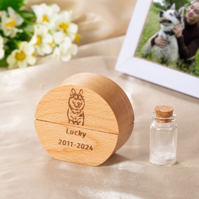 Personalized Magnetic Wooden Memorial Box for Pet Ashes, Custom Pet Ear & Portrait Cremation Urn, Memorial Keepsake, Gift for Pet Loss/Family/Friend
