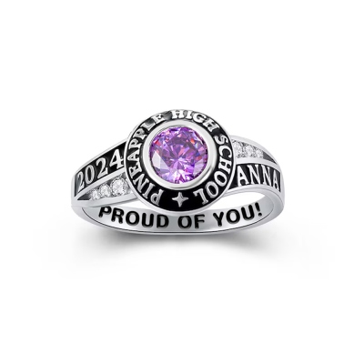 Custom High School Class Ring 2024, Personalized College/University Graduation Ring for Women Sterling Silver 925, Graduation Gift for Girls/Her
