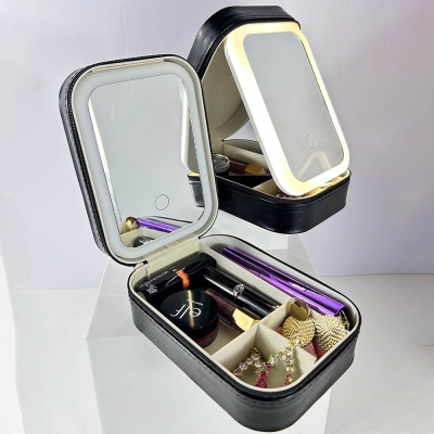 Personalized Cosmetics Storage Box Jewelry Box with LED Light, Portable Makeup Travel Box, Suitable for Women and Girls, 3-color Adjustable Light, Multiple Colors Optional