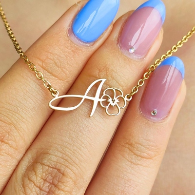 Personalized Birth Flower Jewelry, Custom Initial Charm with Birth Flower, Letter Birth Flower Necklace, Birth Month Initial Pendant
