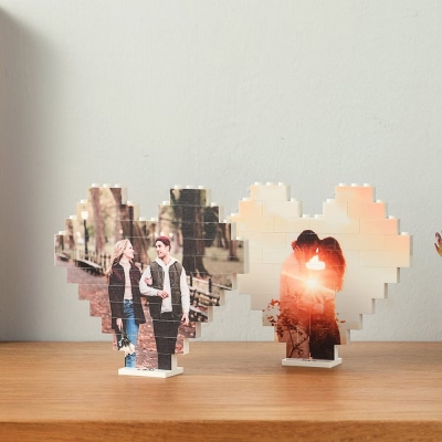 Personalisierter Erinnerungsfoto-Herz-Baustein, Ziegelpuzzle-Souvenir mit Textbasis, Geburtstags-/Valentinstagsgeschenk für Mama/Paar/Familie