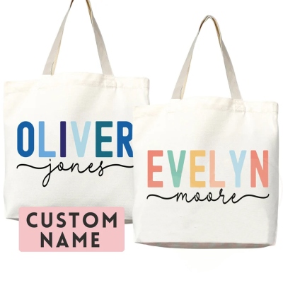 Personalized Name Canvas Tote Bag, Custom Tote Shopper Bag, Reusable Bag, Gifts for Kids/Women