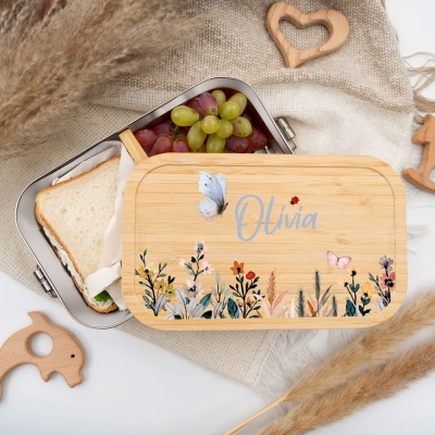 Personalized Lunch Box for Children, Stainless Steel Lunch Box with Name, Snack Box for Kids, Ideal for Kindergarten & School