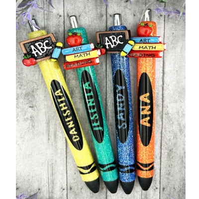 Custom Name Handmade Crayon Glitter Pen, Personalized Cute Decorative Pen, School Supplies, Gift for Her/Him