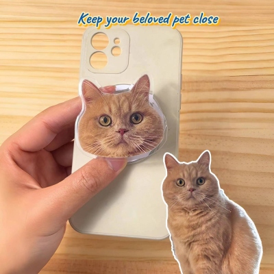 Custom Pet Photo Phone Grip with Expanding Kickstand, Custom Phone Holder for Hand, Cute Phone Accessory, Dog/Cat Sticky Phone Grip, Dog Mom Gift
