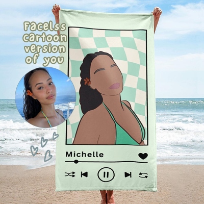 Personalized Cartoon Avatar Beach Towel, Custom Name Bath Towel, Customized Pool Towel, Beach Towel with Name, Outdoor Birthday Holiday Gift, Picnic Towel