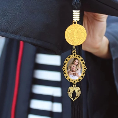 Personalized Graduation Cap Tassel Memorial Photo Charm with Angel Wings, 2024 Graduation Cap Insert Decoration Accessories, Gift for Her/Woman/Man