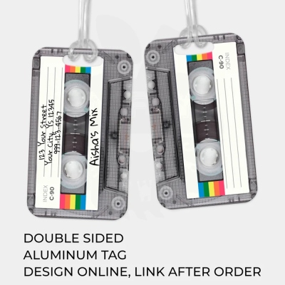 Personalized Luggage Bag Tag, Custom Aluminum Durable Travel Tag, Luggage Retro Accessories, 80s 90s Cassette Mix Tape